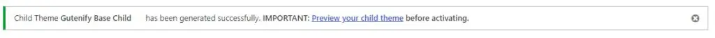 successfully generated the child theme